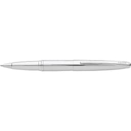 A pen in pure chrome finish with a sleek design and a clip, featuring a brand logo on the side.