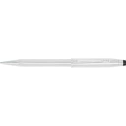 A ballpoint pen in sterling silver with a sleek, polished design and a logo.