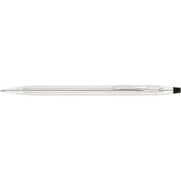 A sleek pen in lustrous chrome with a polished finish and a clip, featuring a brand logo.