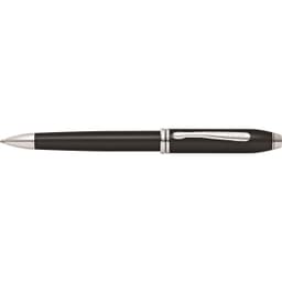 A black lacquer ballpoint pen with silver accents and a clip, featuring a sleek and elegant design.