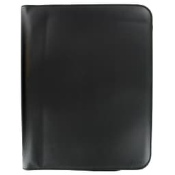 A black folio with a smooth surface and ring binder, designed for A4 documents. Features branding on the side.