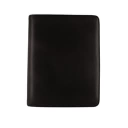 A black A5 organiser with a smooth finish, featuring a logo on the front. Ideal for office and business use.