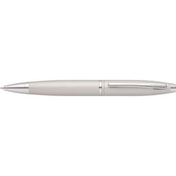 A pen in satin chrome with a sleek design, featuring a silver clip and branding.