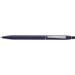 A drink bottle in midnight blue with a sleek design and a silver clip, featuring a logo.