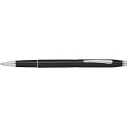 A black lacquer ballpoint pen with silver accents, featuring a clip and a smooth writing tip.