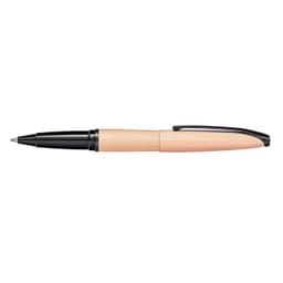 A sleek pen with a brushed rose gold body and black accents, featuring an etched diamond pattern.