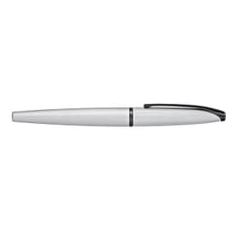A brushed chrome pen with an etched diamond pattern and a black clip. It has a sleek, modern design.