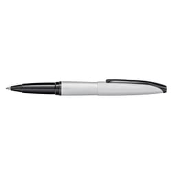 A pen featuring a brushed chrome finish with etched diamond pattern and black accents. It includes a branding logo.