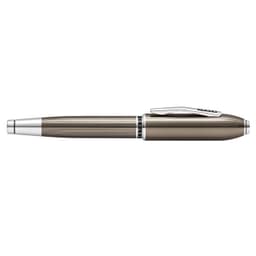 A pen in translucent titanium grey with silver accents and a sleek design. The pen features a clip and textured surface.
