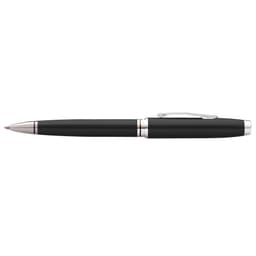 A black lacquer and chrome ballpoint pen with a sleek design and a branded clip.
