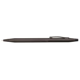 A ballpoint pen in brushed black PVD with a textured grip and silver accents. It features a branding logo.