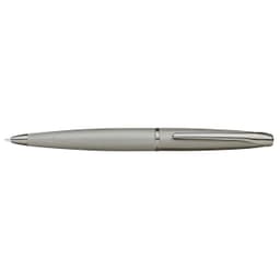 A pen in a sandblast titanium grey finish, featuring a textured surface and a sleek design. It has a logo on the side.
