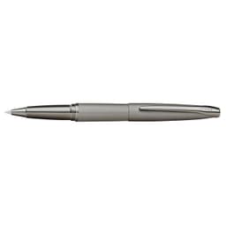 A pen in titanium grey with a textured finish and a clip, featuring a brand logo.