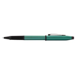 A green lacquer and black pen with sleek design and a clip, featuring a logo.