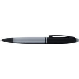 A ballpoint pen featuring a matte grey barrel and matte black trim, with a sleek design and clip.