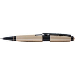 A pen in hazelnut and black PVD SRBP, featuring a sleek design and a brand logo.
