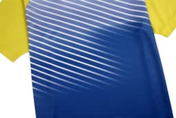 A blue and yellow archery team shirt featuring a diagonal stripe design and a logo.