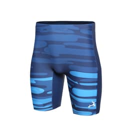 Tight shorts in blue with a wavy pattern and a small logo on the side.