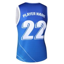 A AFL singlet in blue and white, featuring a centre-back number "22" and a branded logo.