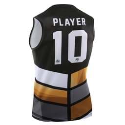 A black and white PLAYER singlet featuring a geometric design and the number 10 on the back.