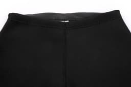 A black anti-chlorine swimming coat with a smooth finish and detailed stitching at the waistband. It features a logo.