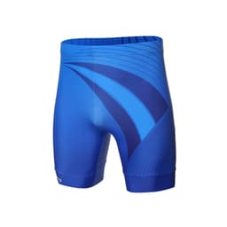 Blue athletic shorts featuring a sleek design and a fitted cut, with a logo on the side.