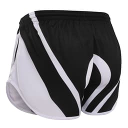A pair of women's shorts in black and white with a sleek design and an elastic waistband. The shorts feature a logo.