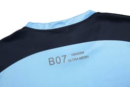 A navy and sky blue softball team wear T-shirt featuring a logo on the back. Made from ultra mesh fabric.