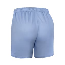 Light blue cotton back school shorts with an elastic waistband and a simple design. Features a logo.