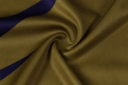 A swirl of fabric in olive green with navy blue accents. The material is smooth and lightweight, suitable for apparel.
