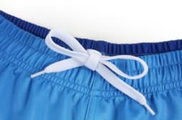 Blue sports shorts featuring a drawstring tie at the waist, with elasticated detailing.