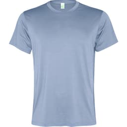 A light blue t-shirt featuring a crew neck design and a brand logo on the label.