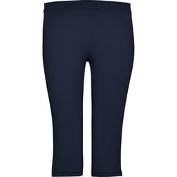 Mid-length leggings in navy blue with a simple design and an unembellished waistband.