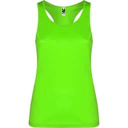 A bright green Shura tank top with a racerback design and logo on the tag.