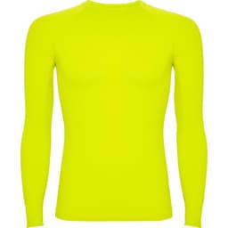 A bright yellow long-sleeved T-shirt with a fitted design and a logo.