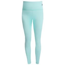 Light mint green leggings featuring a high waistband and a small logo. Suitable for activewear.