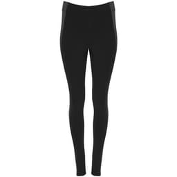 A pair of black leggings featuring a sleek design and a subtle logo on the waistband.
