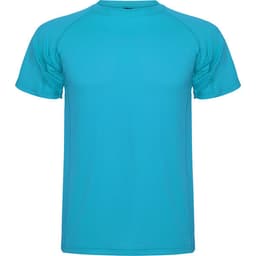 A turquoise Montecarlo T-Shirt with short sleeves and a crew neck. It features a logo on the front.