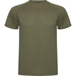 An olive green Montecarlo T-Shirt with a crew neck and short raglan sleeves, featuring a logo.
