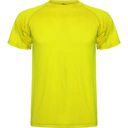 A bright yellow Montecarlo T-Shirt with short raglan sleeves. It features a simple design and has a logo.