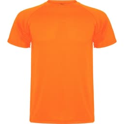 An orange Montecarlo T-Shirt with a crew neck and short sleeves, featuring a logo.