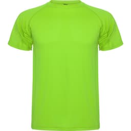 A bright green Montecarlo T-Shirt with a sporty design and a logo on it.