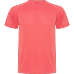 A coral Montecarlo T-Shirt with a classic crew neckline and short raglan sleeves. It features a small logo.