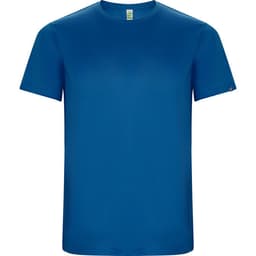 A blue Imola T-Shirt featuring a simple design and a small logo on one sleeve.