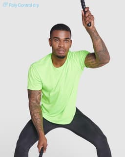 A green Imola T-Shirt featuring short sleeves, worn by a person in an athletic pose, holding a rope.