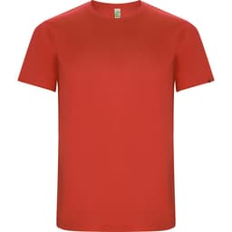A red Imola T-Shirt featuring a round neckline and short sleeves, with a branding detail.