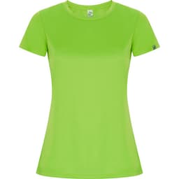 A bright green women's T-shirt with short sleeves and a slightly fitted design. It features a small logo.