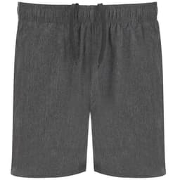 A pair of grey sports shorts featuring an elastic waistband and drawstring. The fabric has a textured appearance.