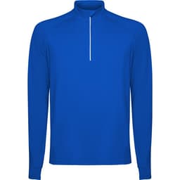 A blue Estambul Half Zip Sweatshirt featuring long sleeves and a quarter zip at the collar. Brand logo on the garment.