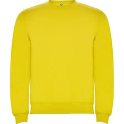 A yellow Clasica Sweatshirt featuring a crew neck design and a logo on the neckline.
